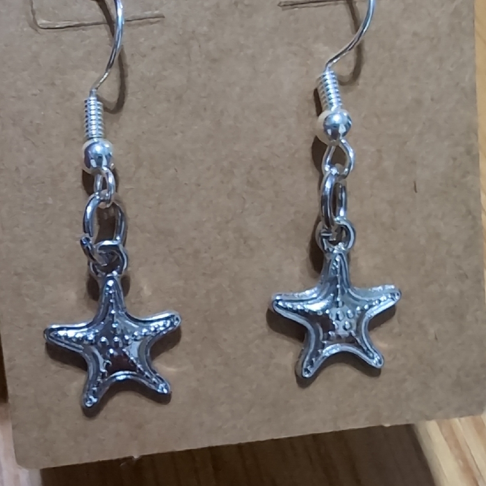 Silver Starfish Dangle Earrings